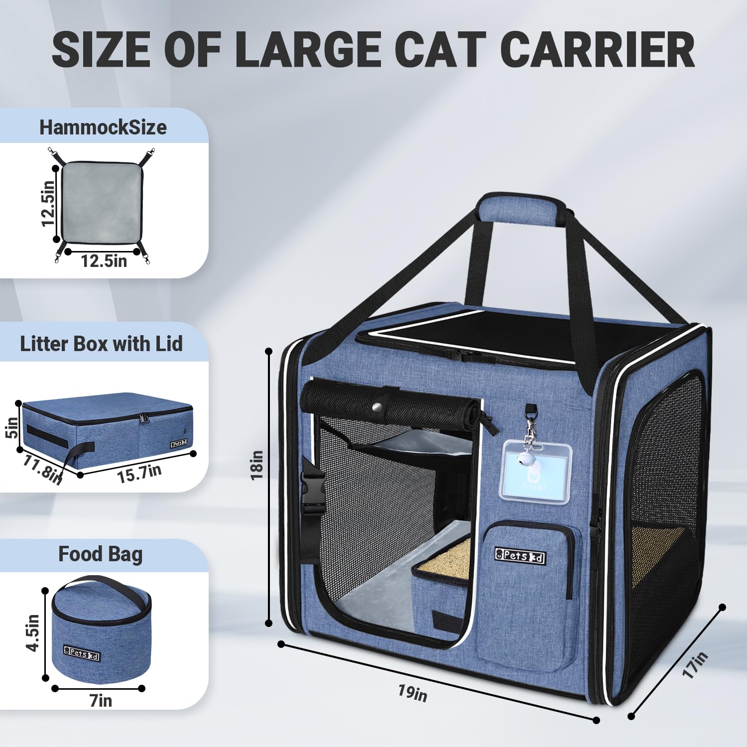 Petskd large cat carrier with litter box inside demonstrates integrated travel convenience.