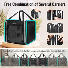 Petskd combinable pet carrier car safety buckle and locking zippers improve in-car security.