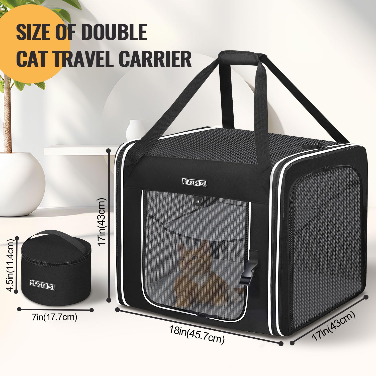 Petskd combinable pet carrier front ventilation shows breathable mesh for pet comfort.