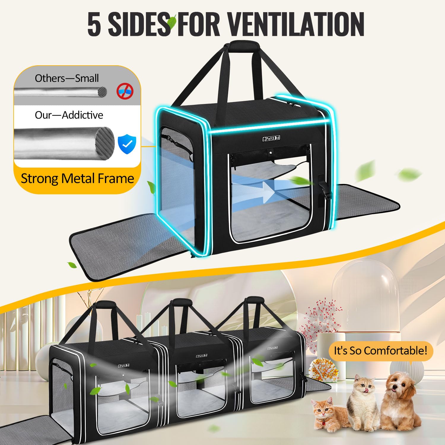 Petskd combinable pet carrier removable fleece pad keeps shape and comfort.