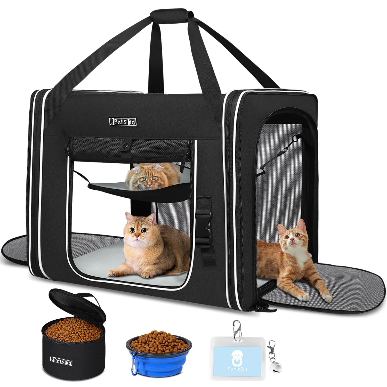Petskd combinable pet carrier side zipper enables flexible multi-pet setup for travel.