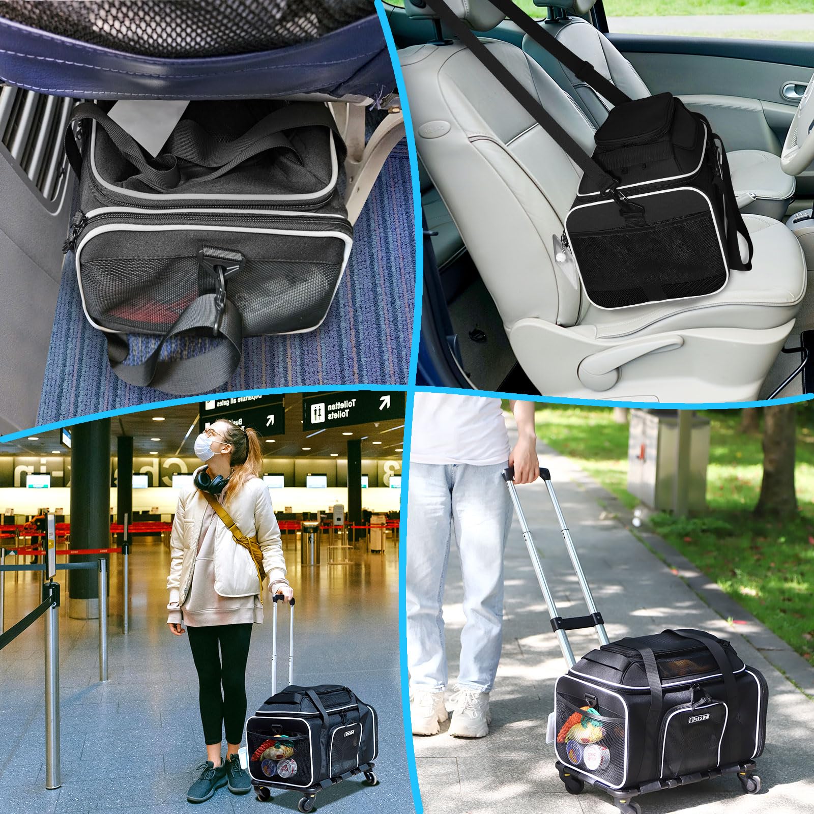 Petskd compact design stays under airline seats when folded for travel.