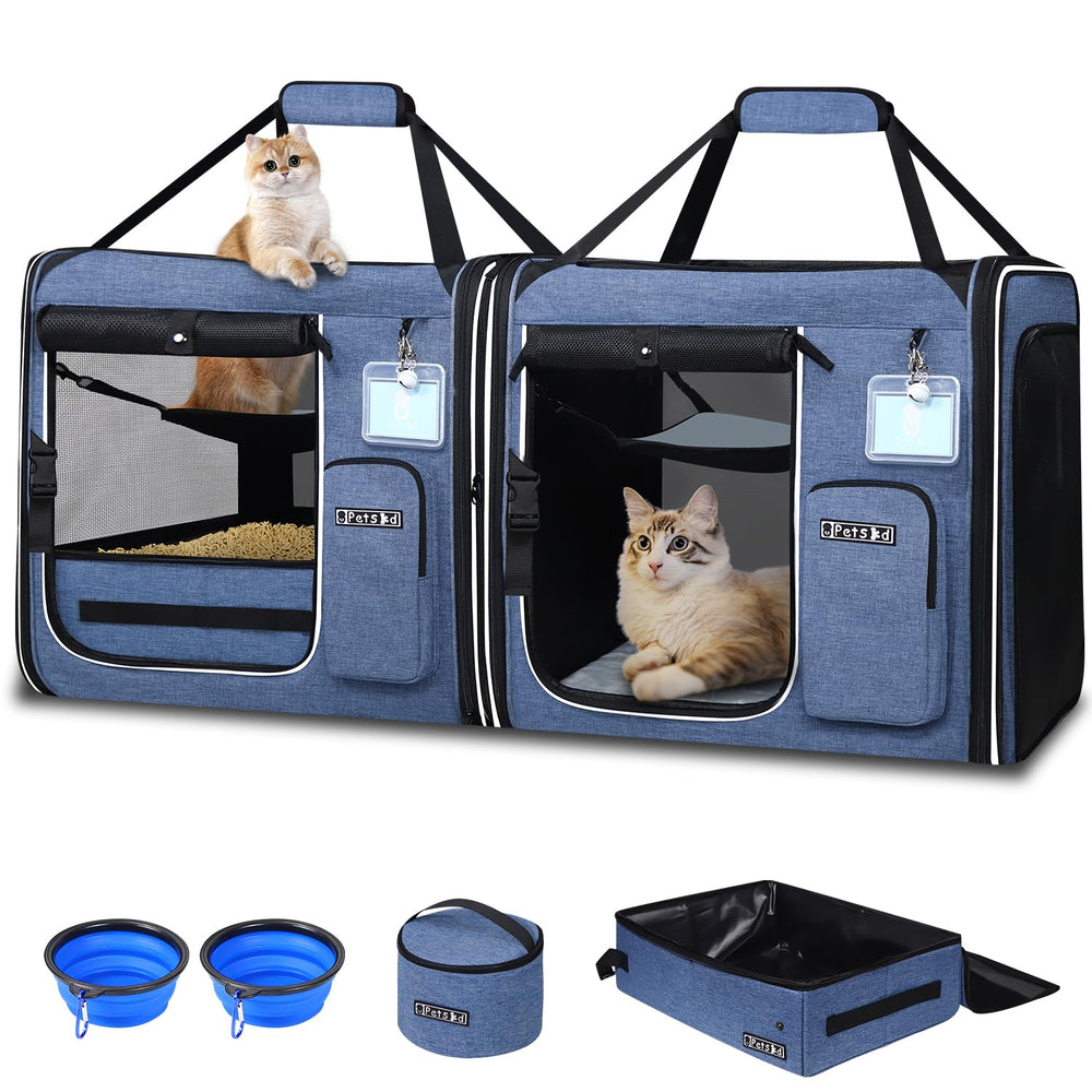 Petskd double-cat carrier front view with secure zippers for calm travel