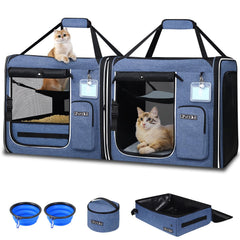 Petskd double-cat carrier front view with secure zippers for calm travel
