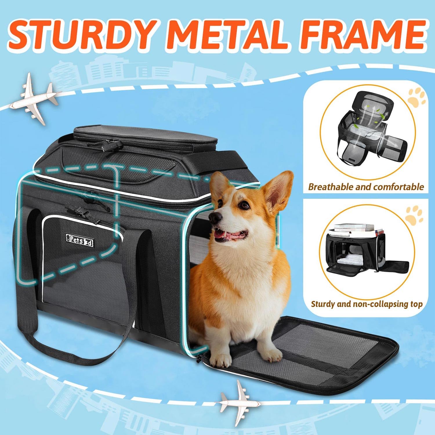 Petskd durable waterproof fabric resists wear against everyday travel.