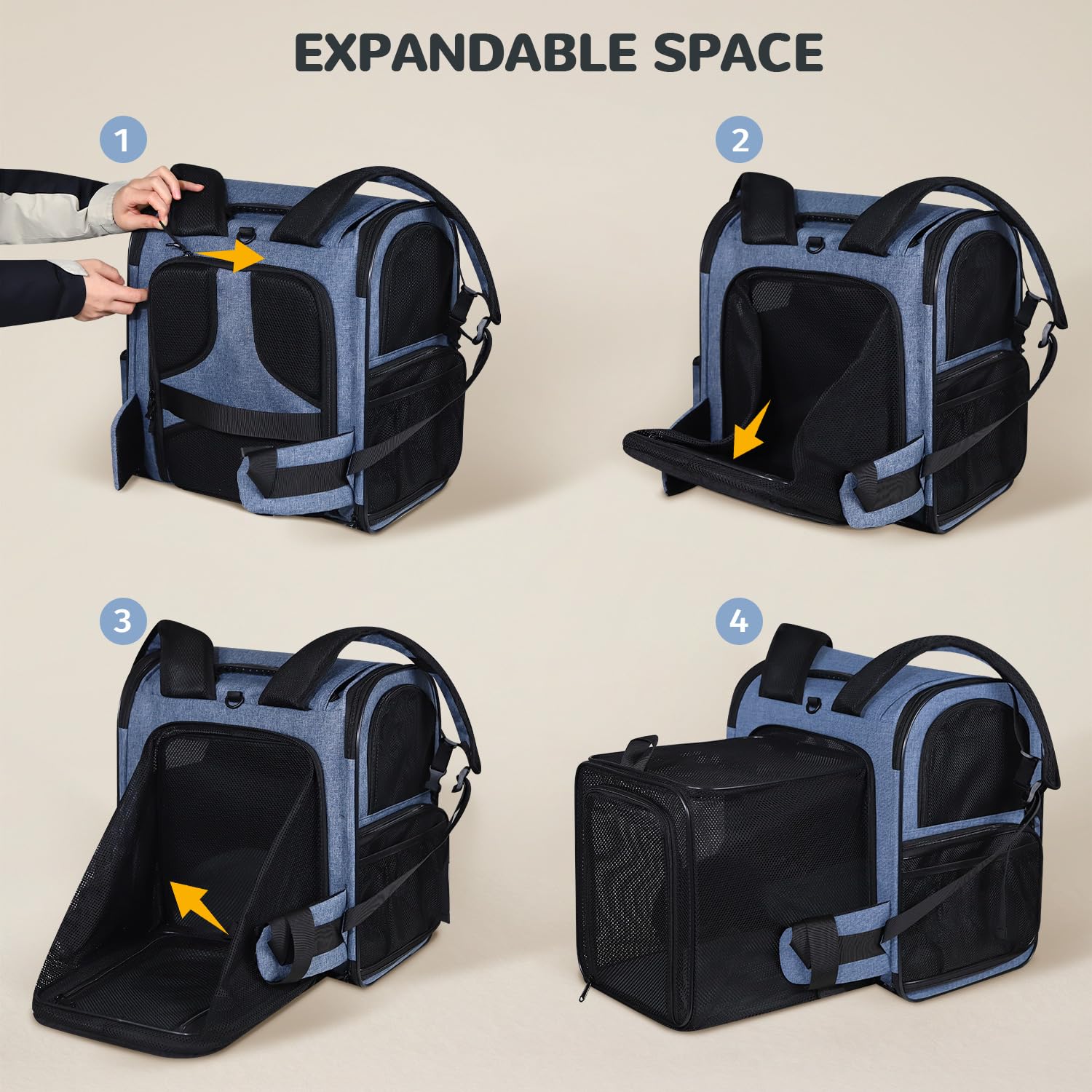 Petskd expandable pet backpack blue storage pockets for water, food, and accessories