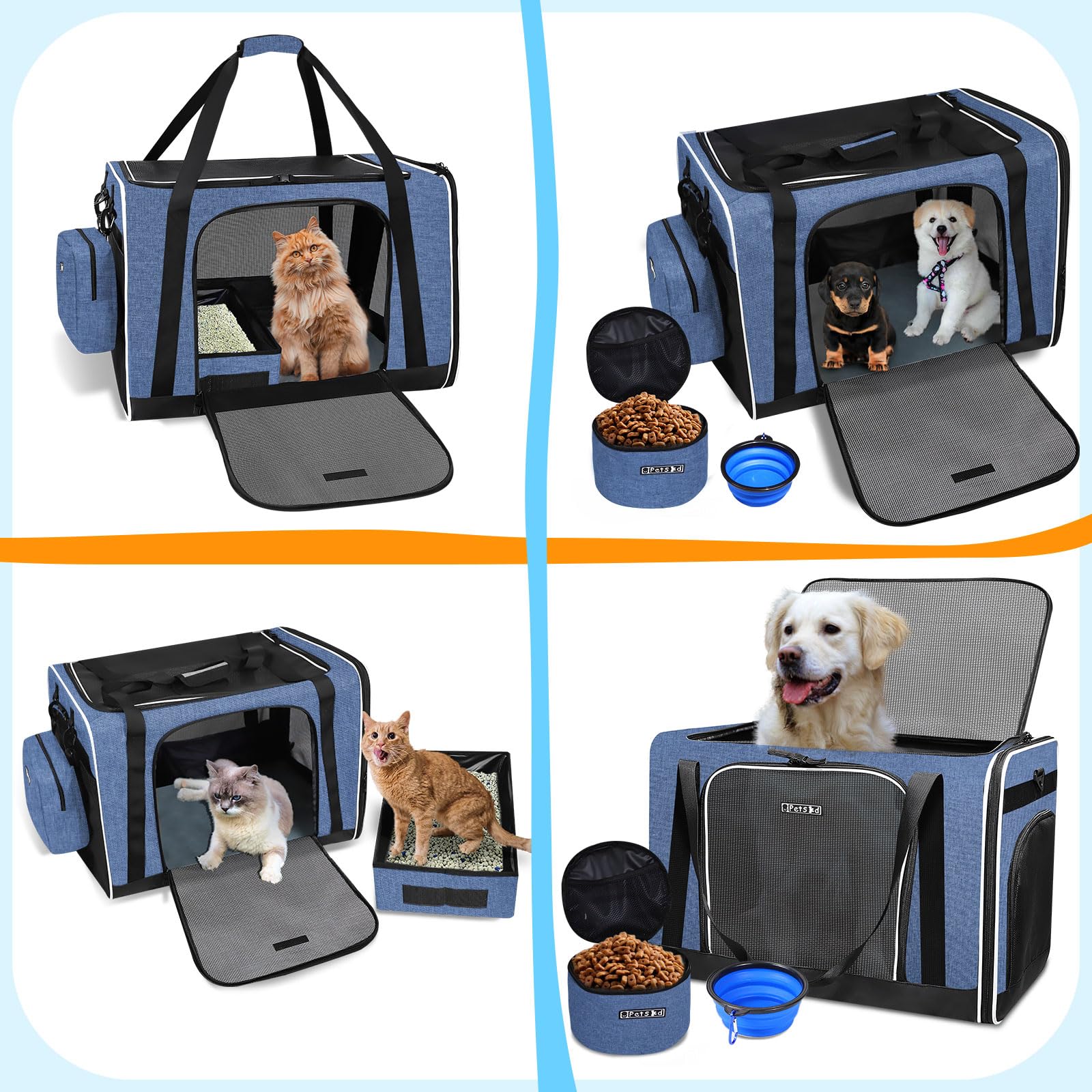 Petskd extra large cat carrier collapsible water bowl stored with carrier