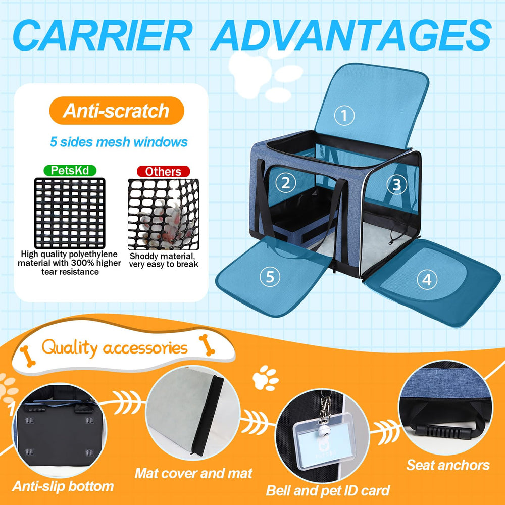 Petskd extra large cat carrier reinforced structure with rods to prevent sagging