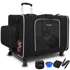Petskd extra-large cat carrier with wheels offers suitcase-style mobility for easy transport.