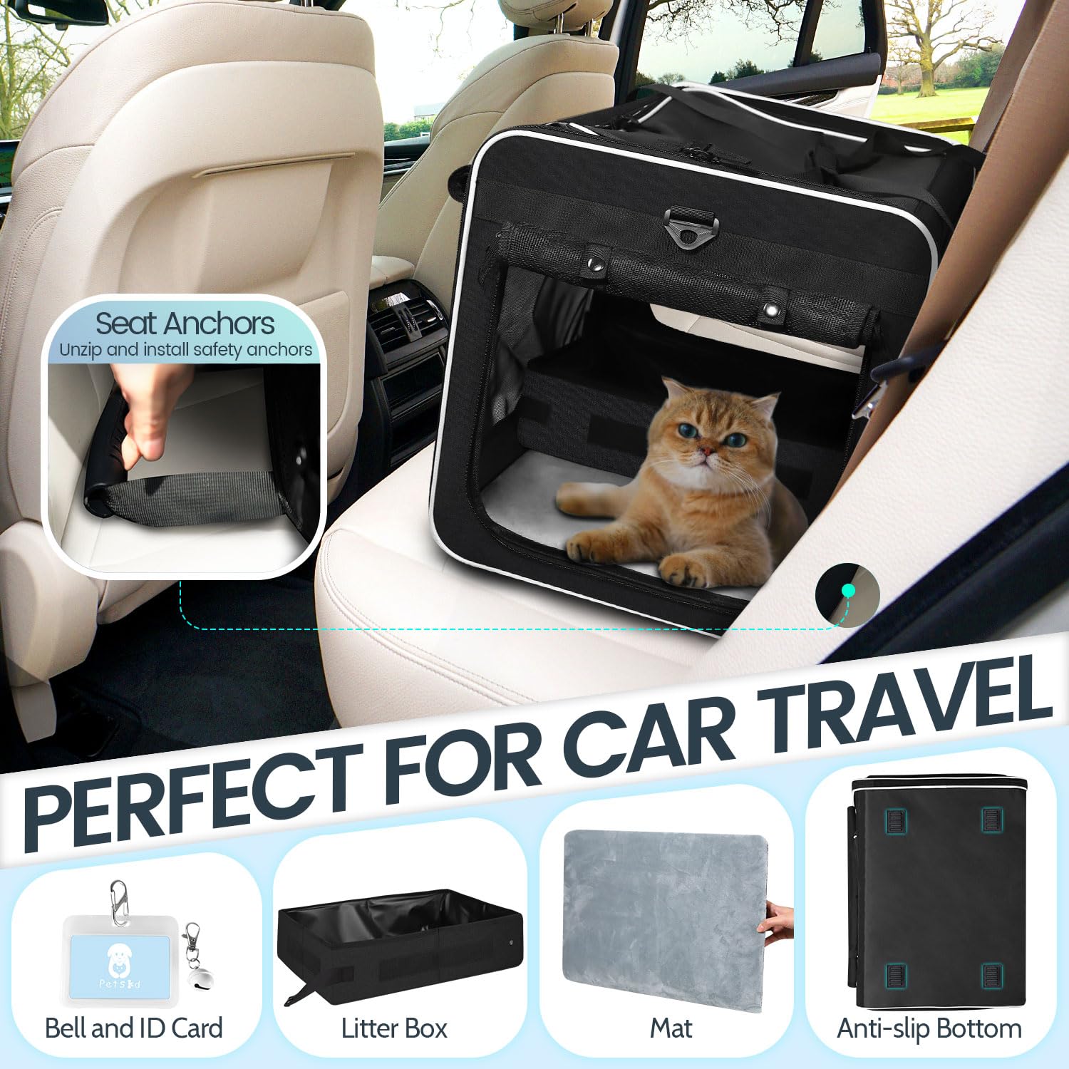 Petskd extralarge cat carrier breathable mesh windows promote ventilation for comfy rides.