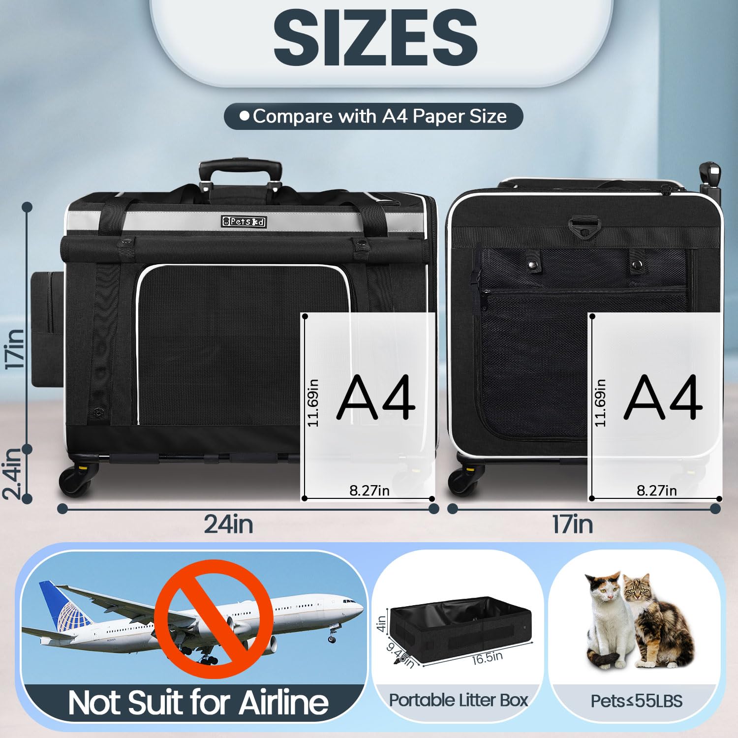 Petskd extralarge cat carrier with litter box portable helps on-the-go potty needs during travel.