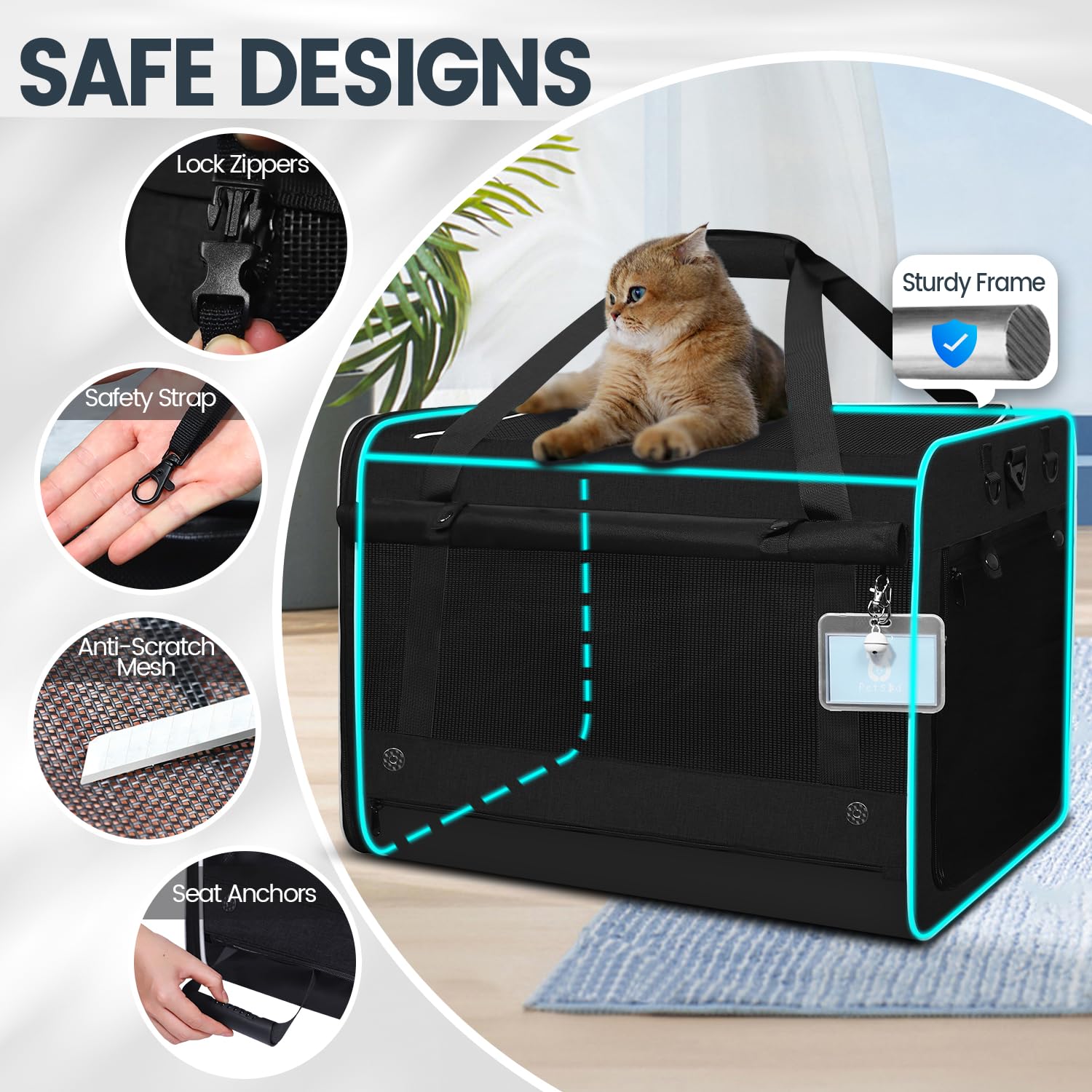 Petskd extralarge cat carrier with locking zippers improves security when traveling.