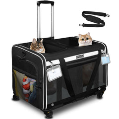 Petskd large rolling double-cat carrier two-pets side view with roomy travel space