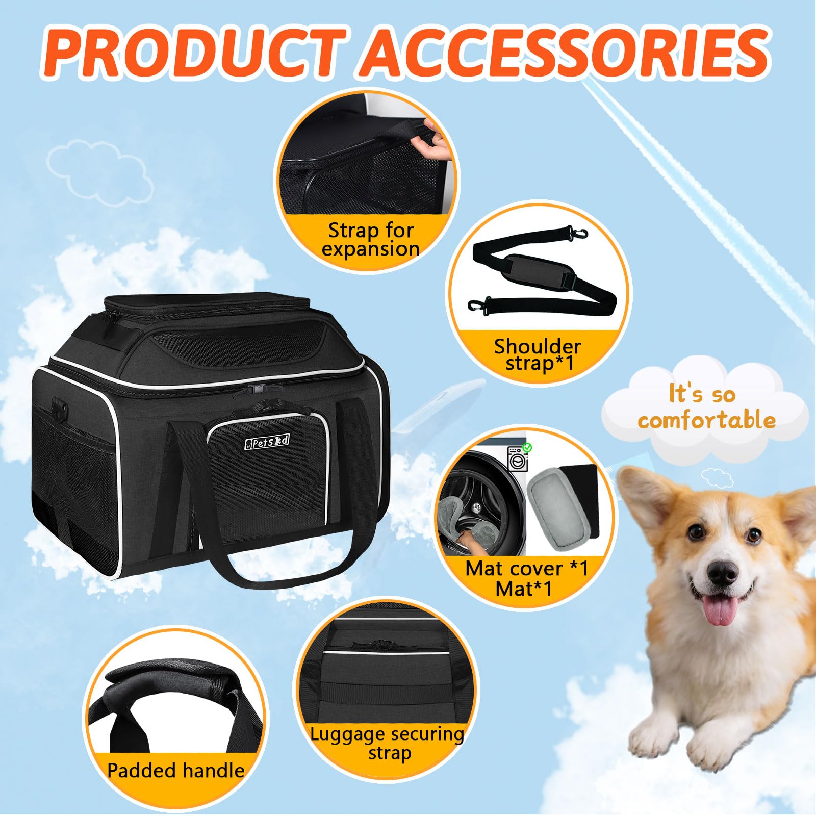 Petskd locking zipper prevents pets from opening the carrier during travel.