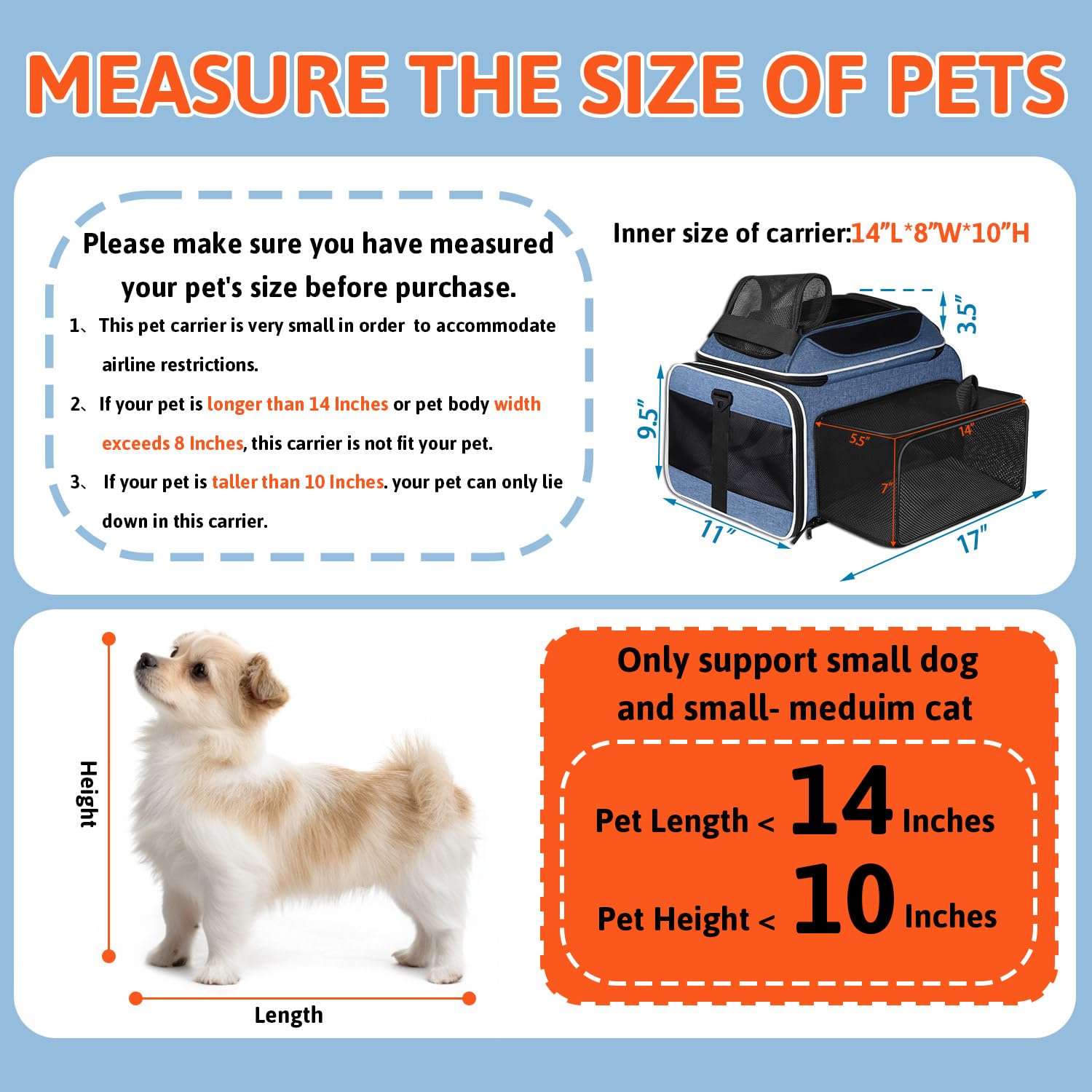 Petskd mesh-ventilation blue carrier demonstrates airflow and pet visibility