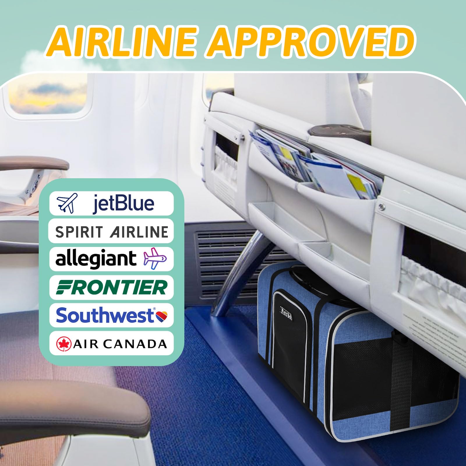 Petskd five-side ventilation ensures airflow and pet visibility during flights.