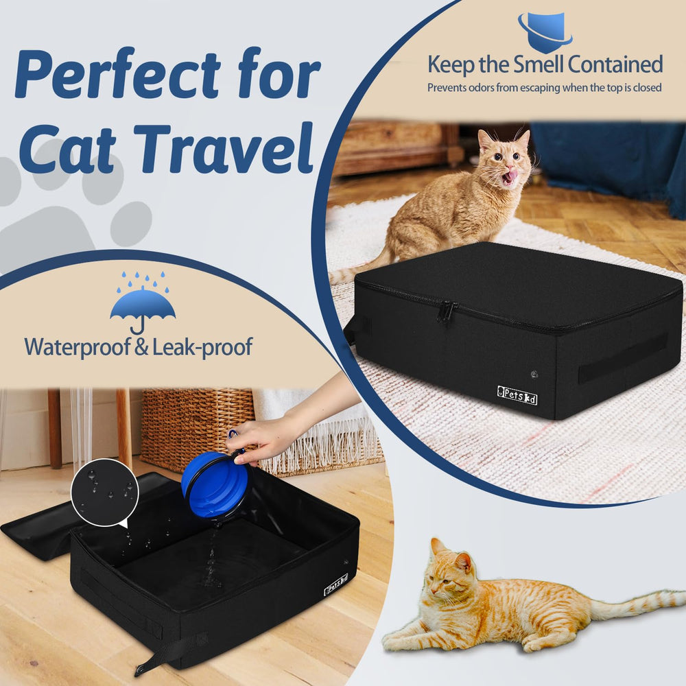 Petskd portable cat travel litter box folded compactly for easy storage during travel.