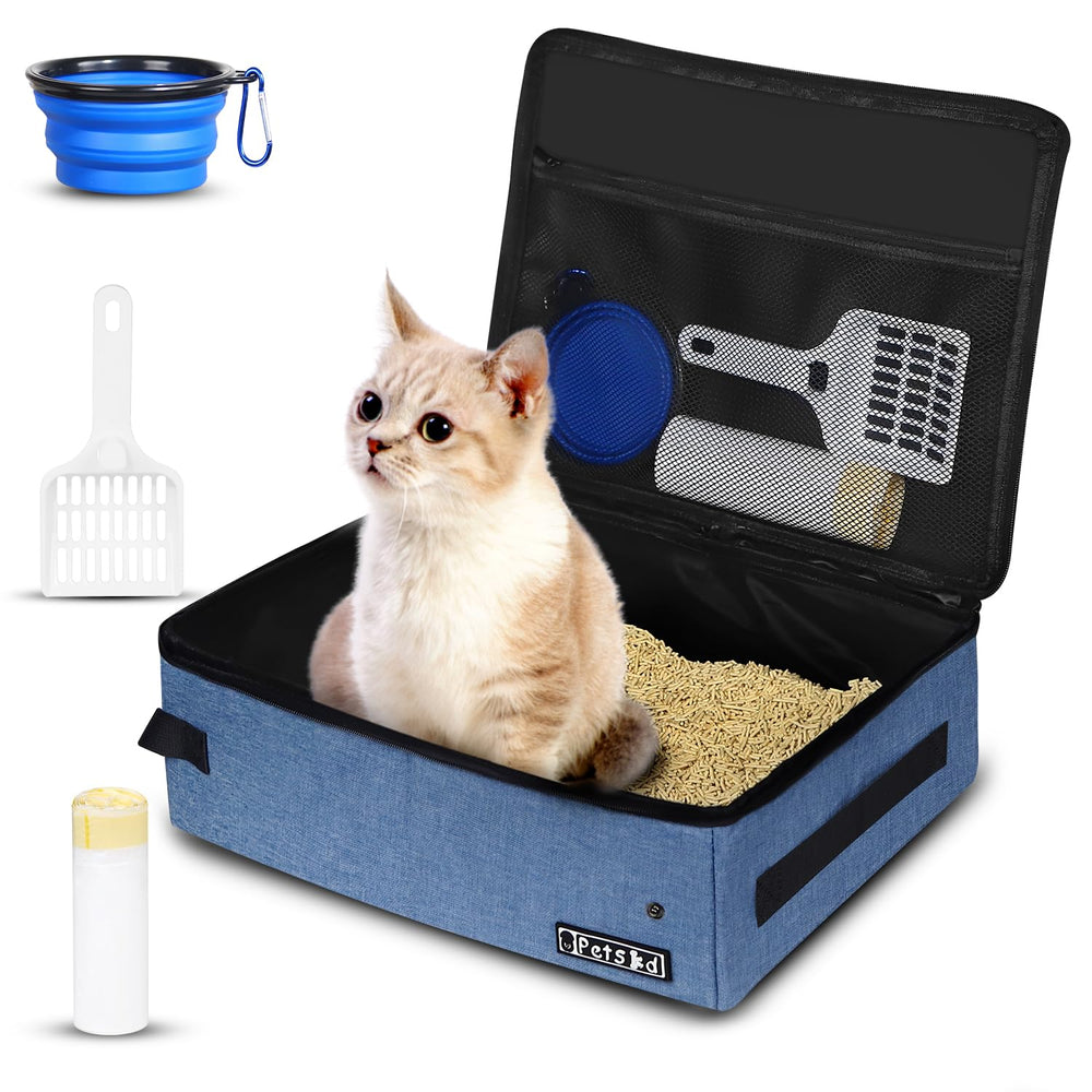 Petskd portable cat travel litter box with lid blue for mess-free travel