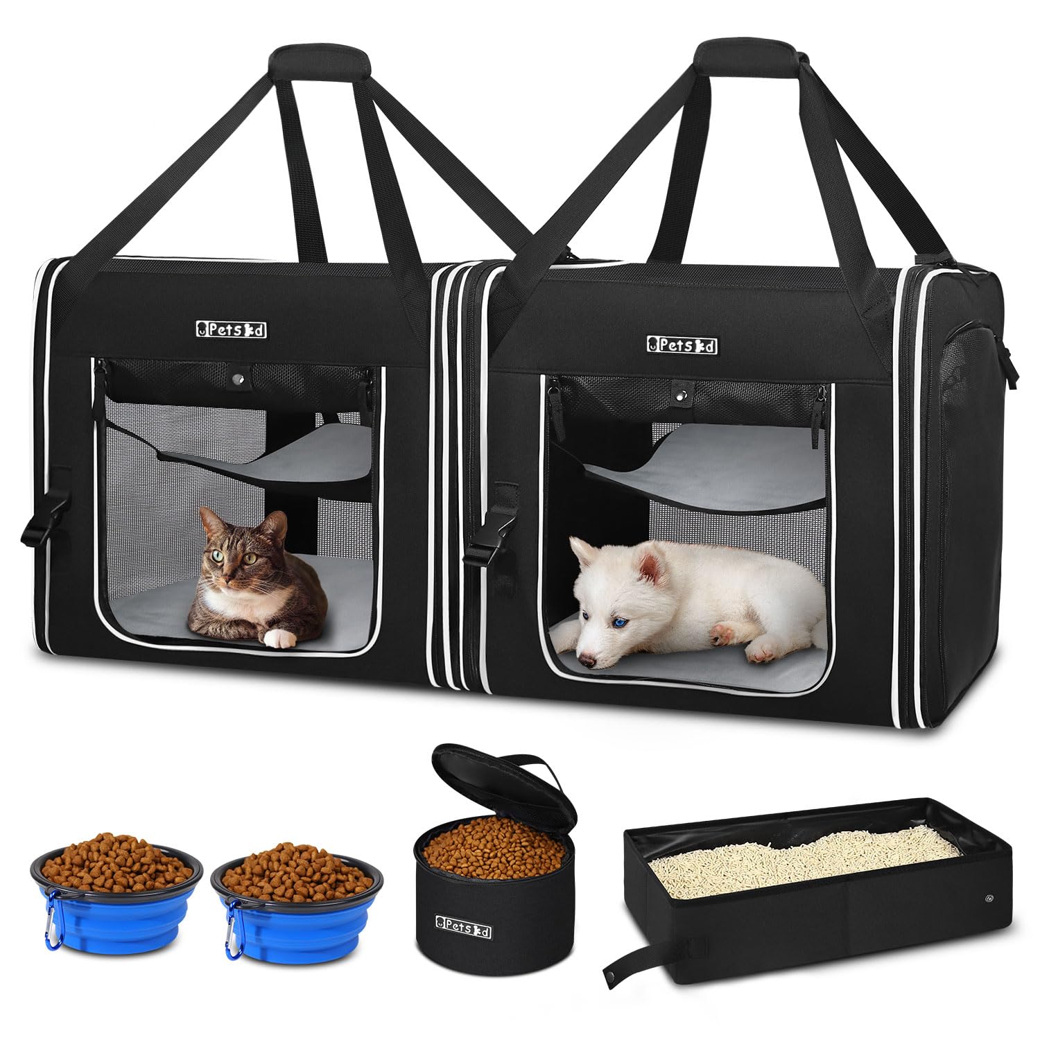 Petskd portable double cat carrier 36x17x17 inch frame for comfortable multi-cat travel