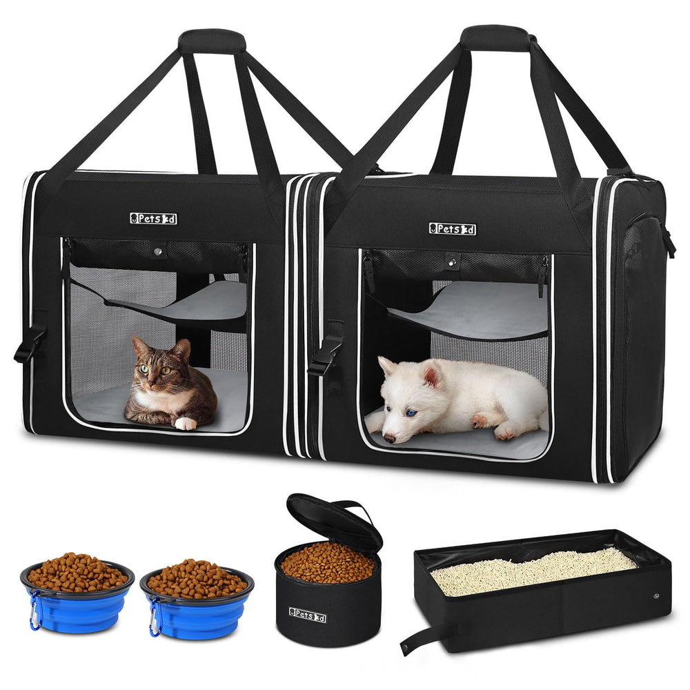 Petskd portable double cat carrier 36x17x17 inch frame for comfortable multi-cat travel