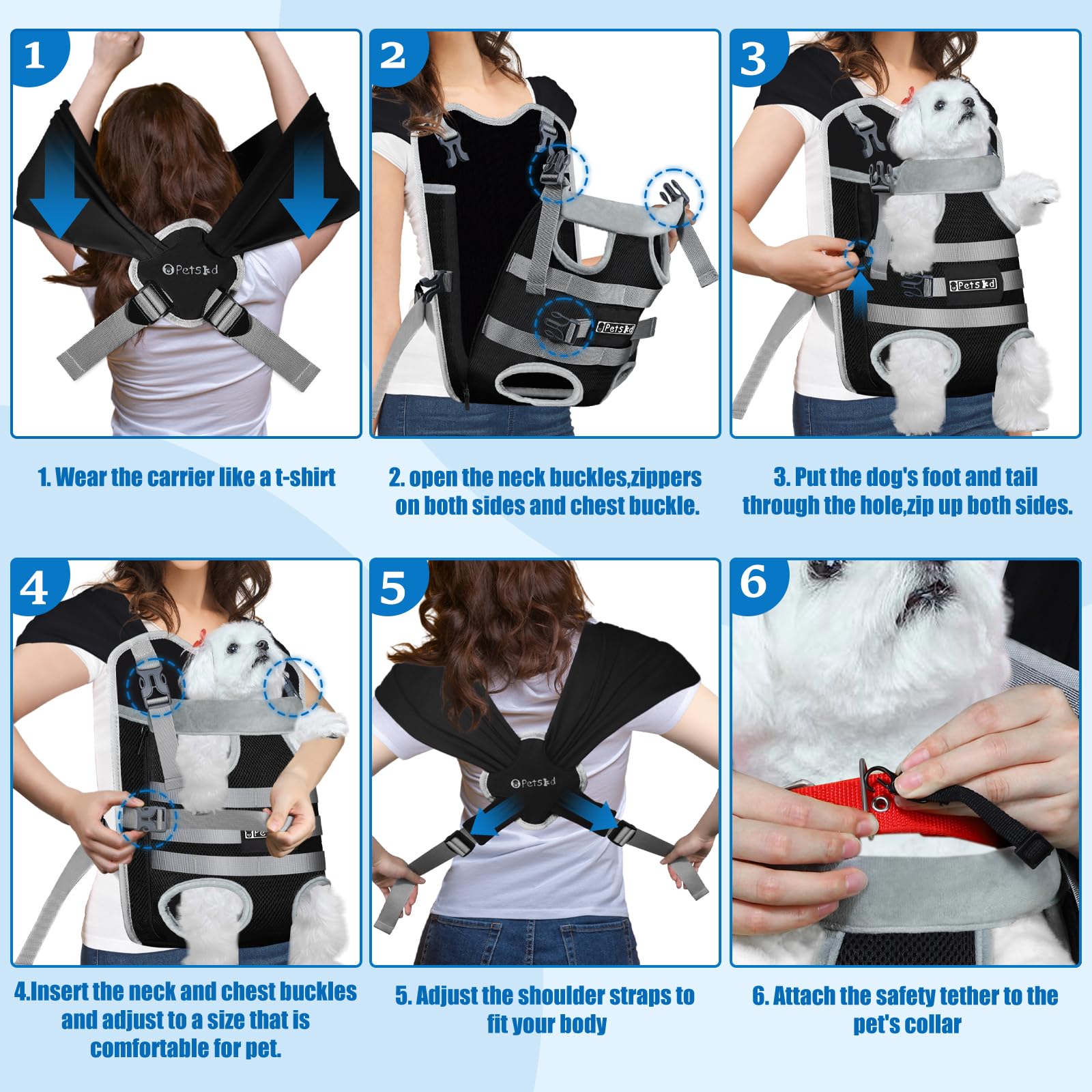 Petskd removable safety tether adds secure inside-the-bag restraint.