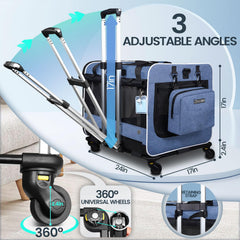 Petskd rolling cat carrier shows 360° wheels for stable rides on any surface.