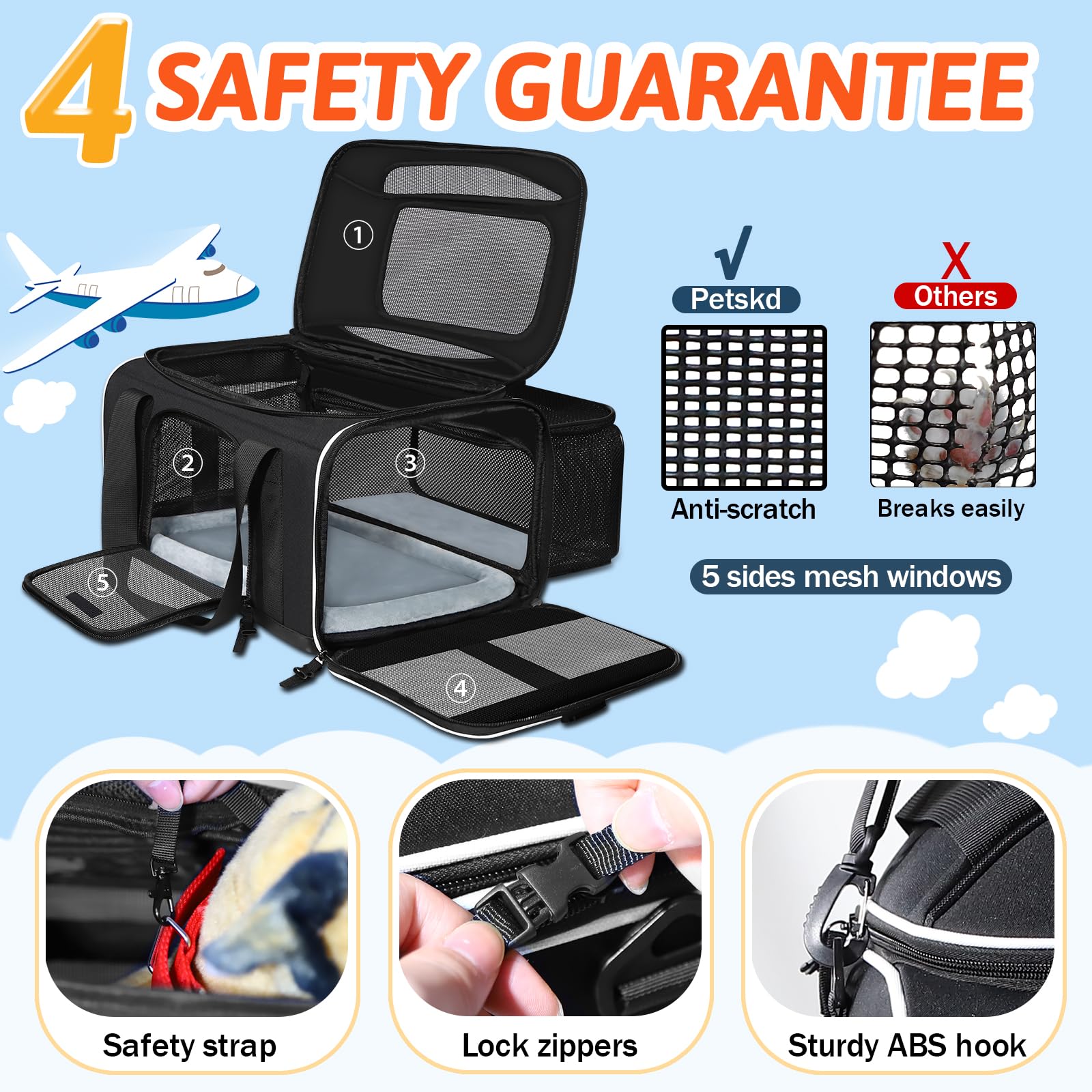 Petskd safe design uses stainless steel and fiber rod to maintain shape.