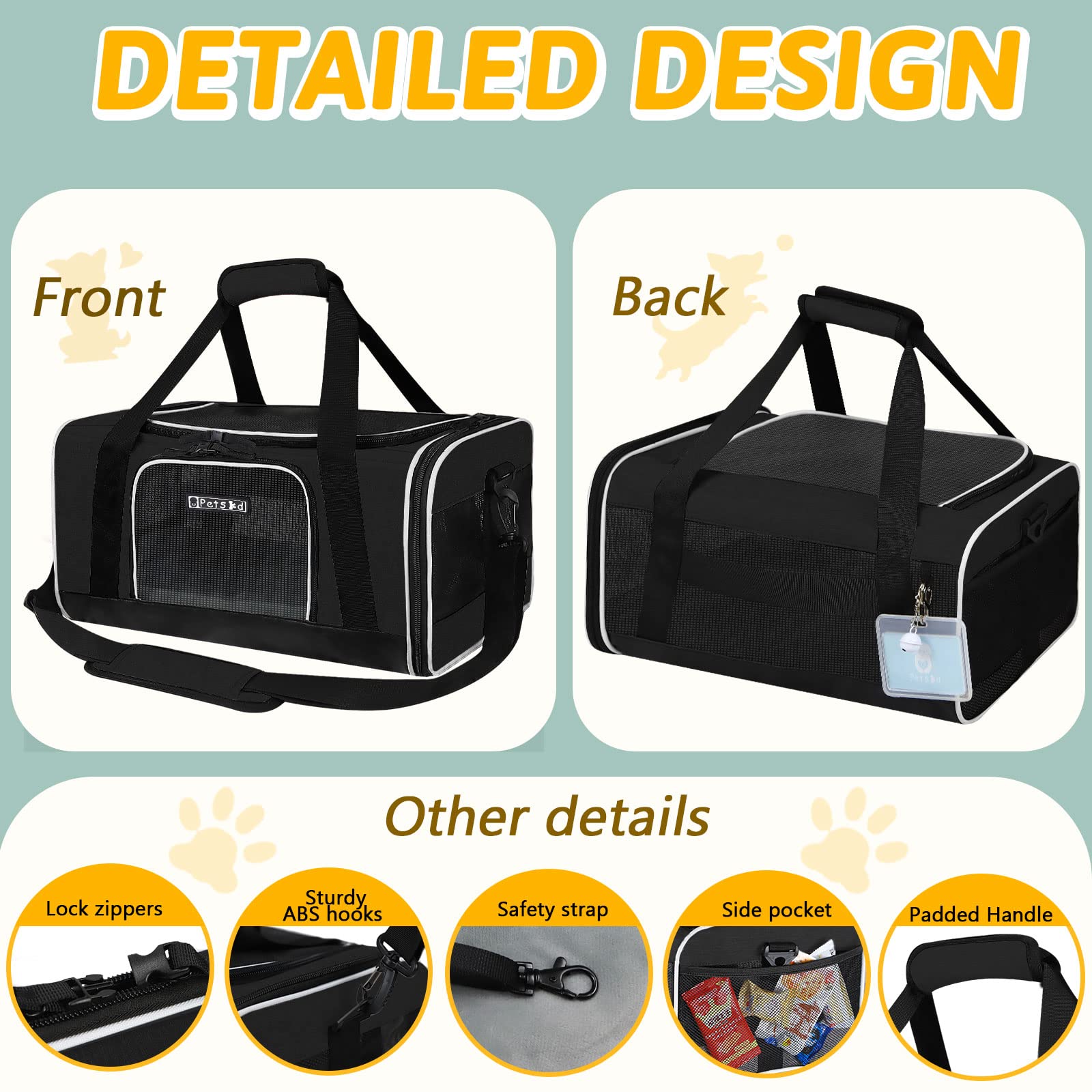 Petskd safety lock zippers prevent pets from opening the carrier