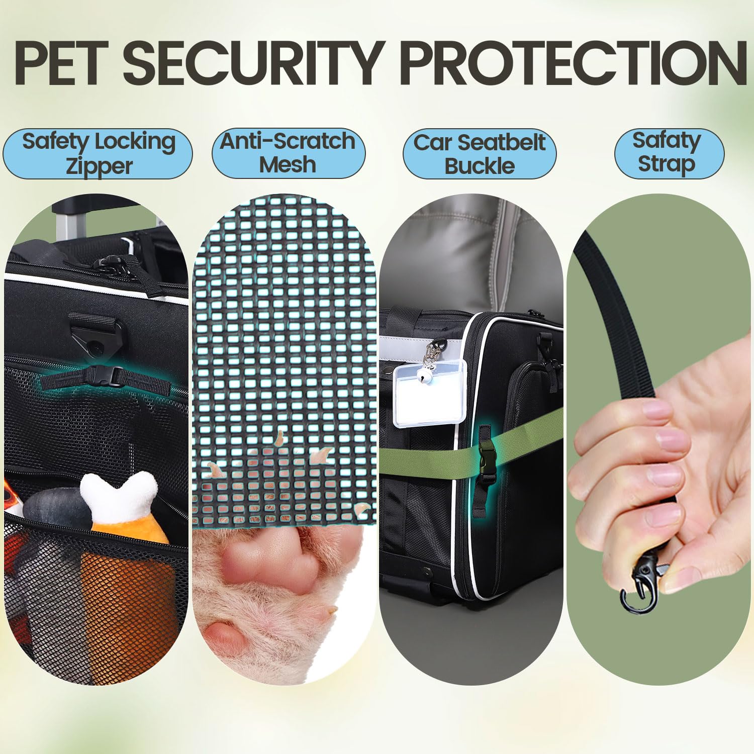 Petskd secure zippers and inside strap prevent escapes during transit
