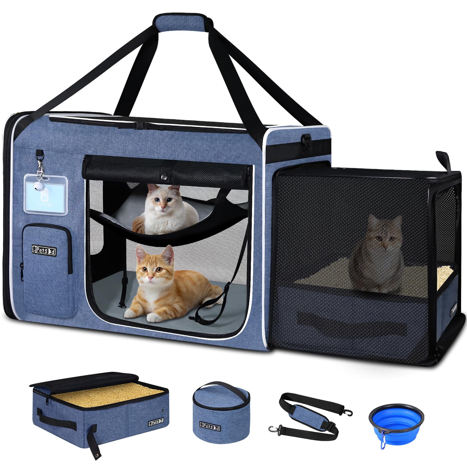 Petskd side-expandable cat carrier extended space for travel