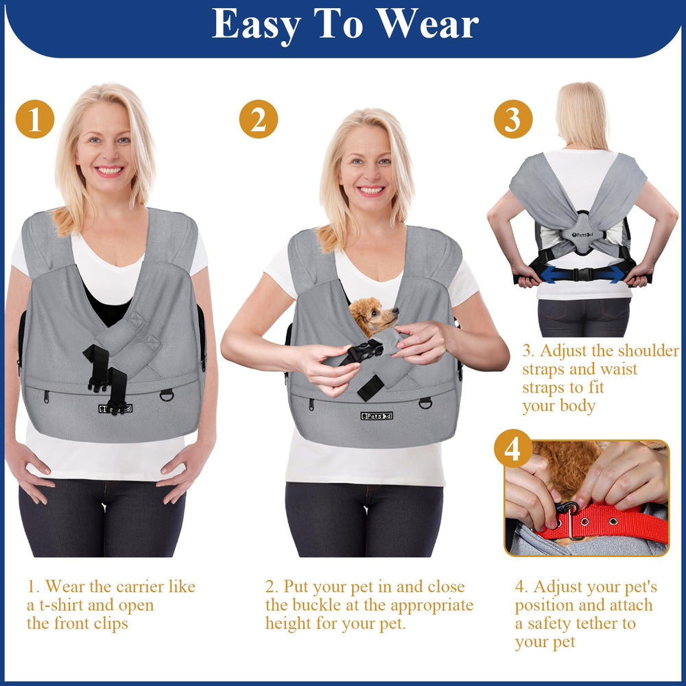Petskd sling front-pocket stores phone and pet essentials