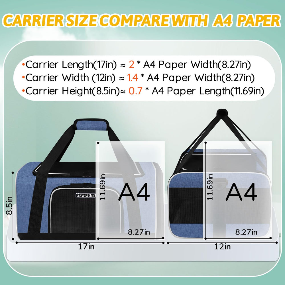 Petskd soft dog carrier top view highlights lightweight, collapse-resistant design.