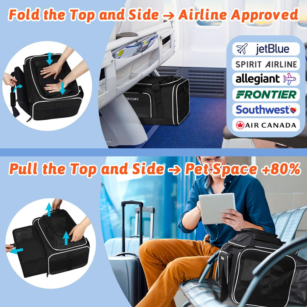 Petskd soft-sided carrier with ventilation mesh offers airflow and pet visibility.