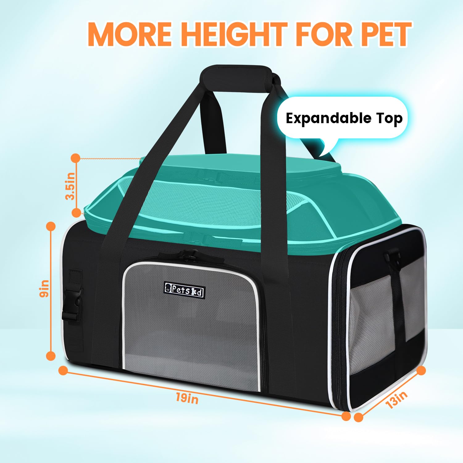 Petskd soft-sided carrier in black for comfortable travel.