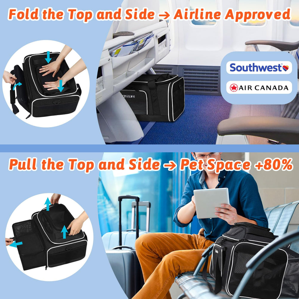 Petskd soft sided carrier with five sided mesh vents enhances airflow and visibility.