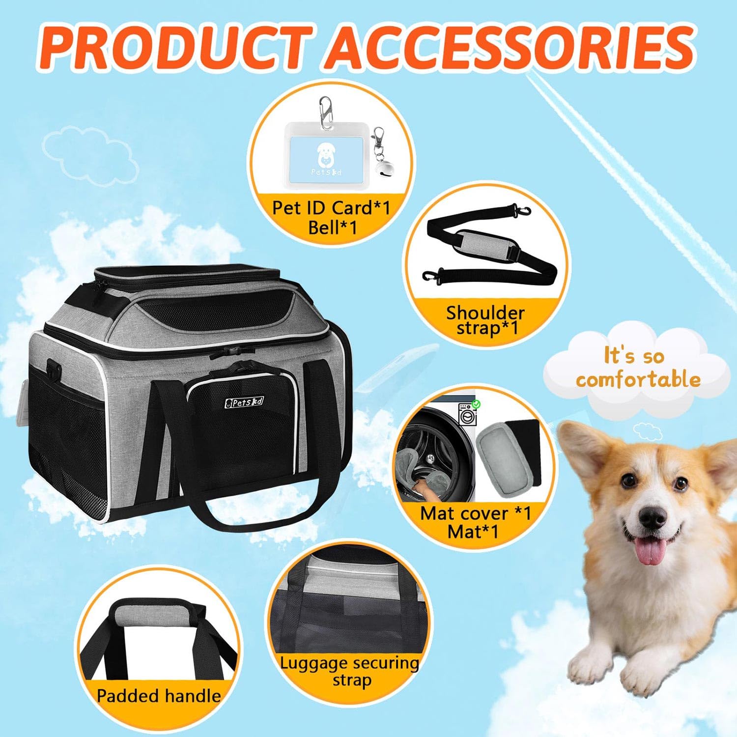 Petskd top-expandable carrier anti-scratch mesh guards against claws