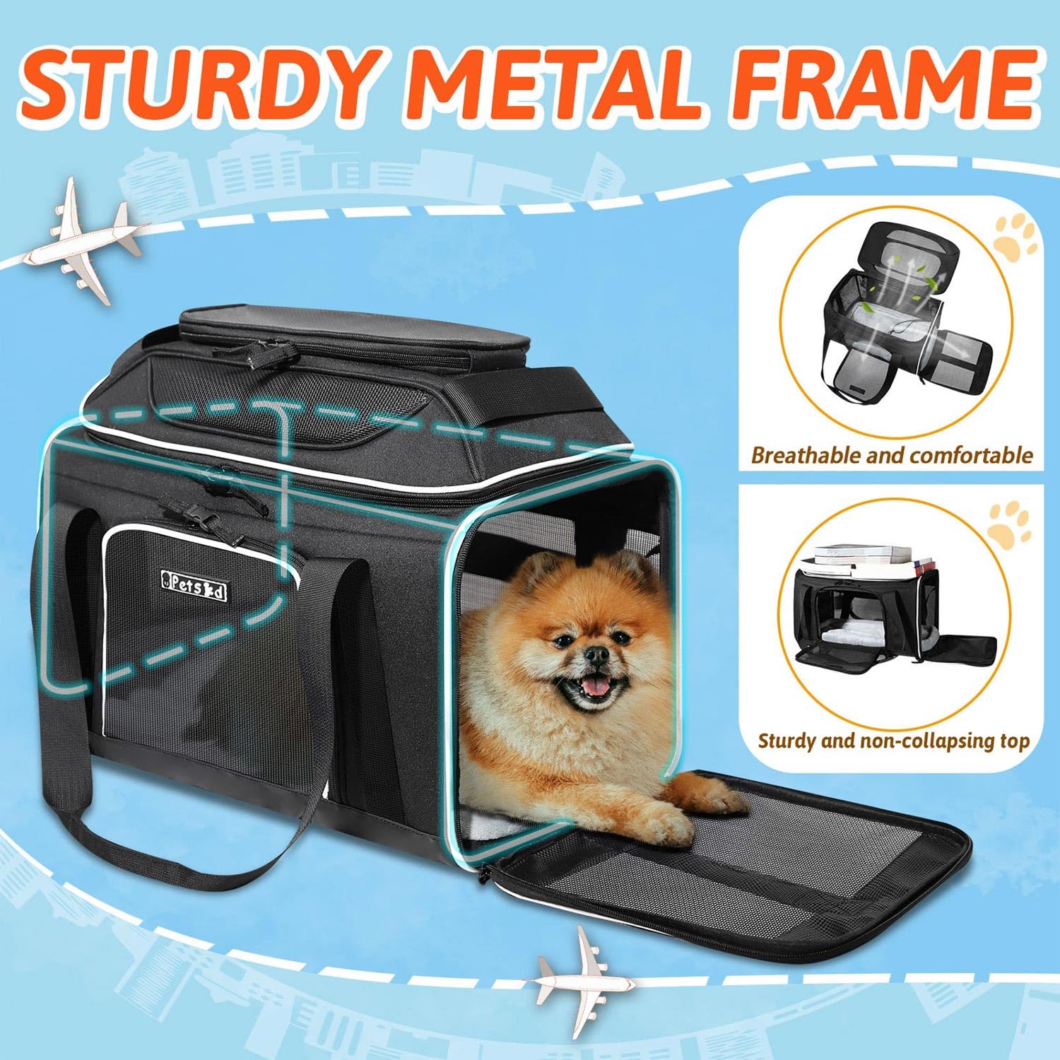 Petskd locking zippers prevent accidental pet escapes and keep contents secure.