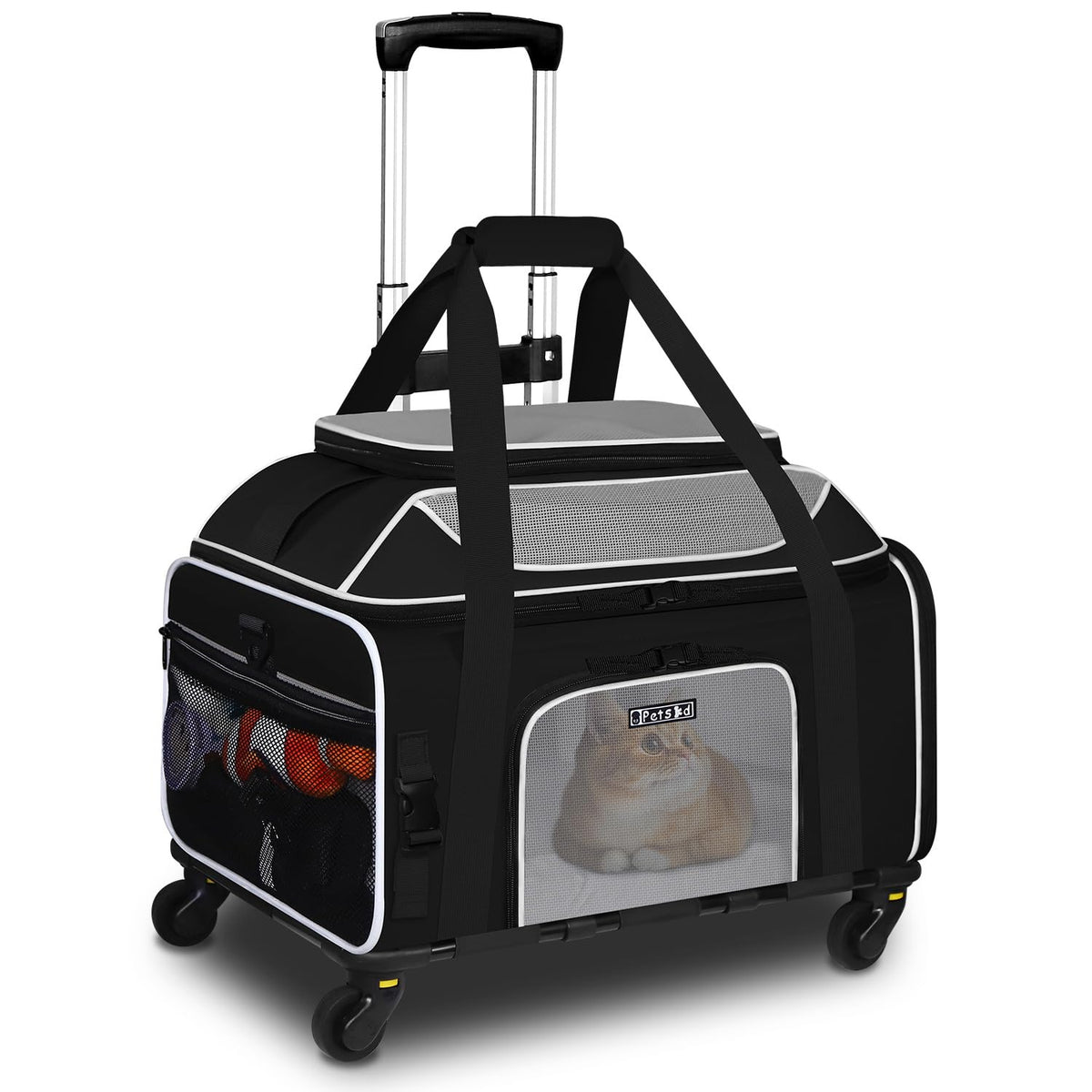 Petskd top-expandable carrier wheels under-seat for easy cabin travel.
