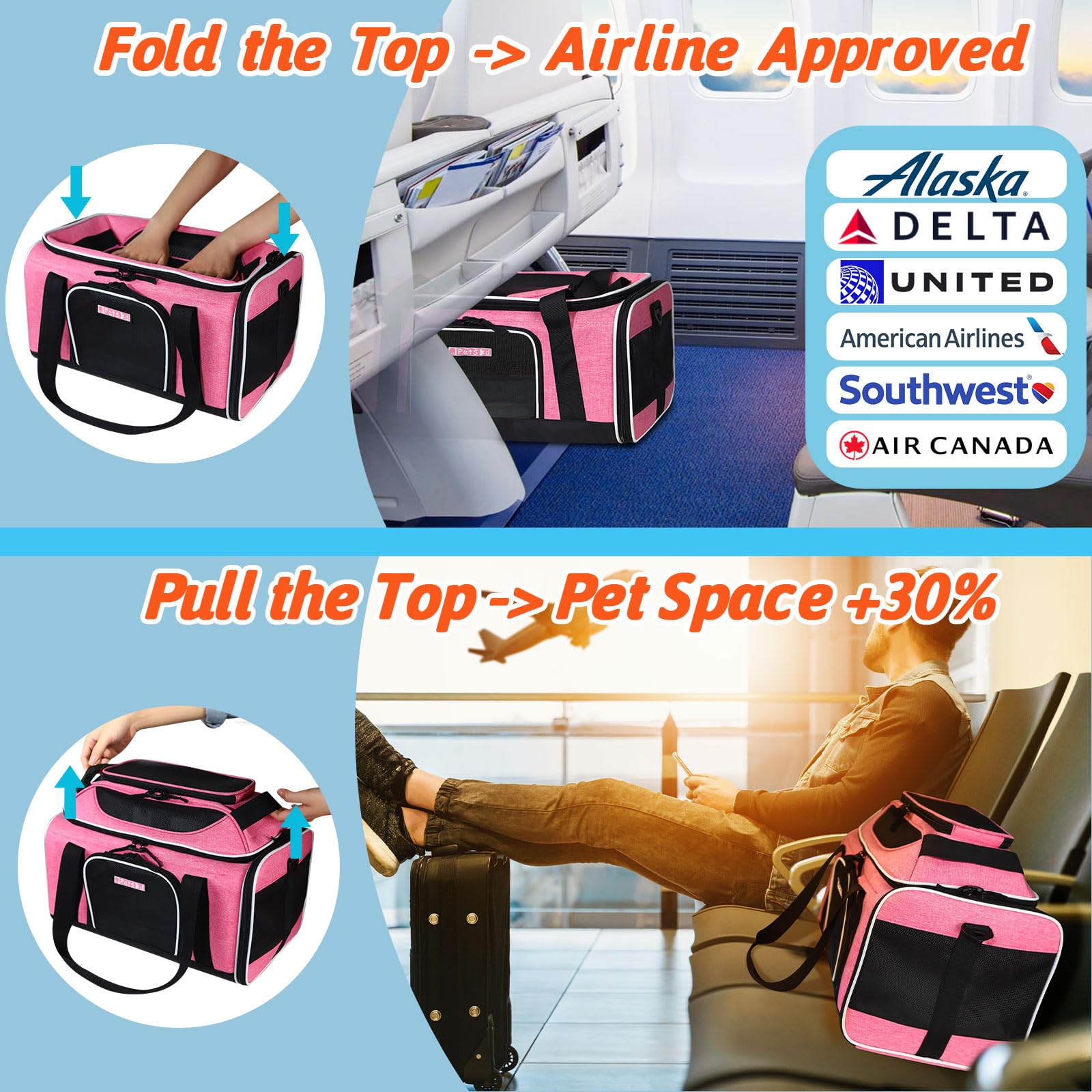 Petskd carrier with airline-approved dimensions demonstrates compact travel fit