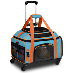 Petskd top-expandable carrier blue under-seat view for easy cabin travel