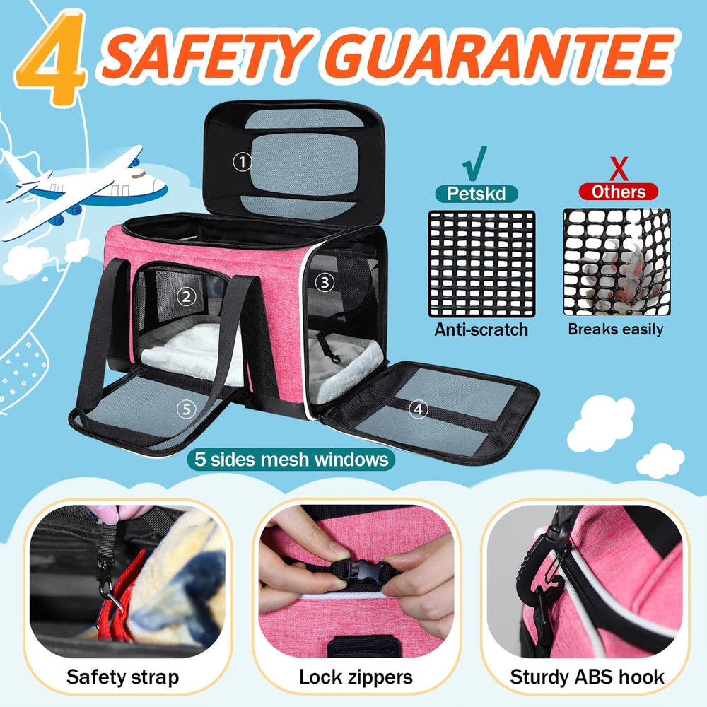 Petskd top-expandable pet carrier pink interior offers comfortable space for small pets.