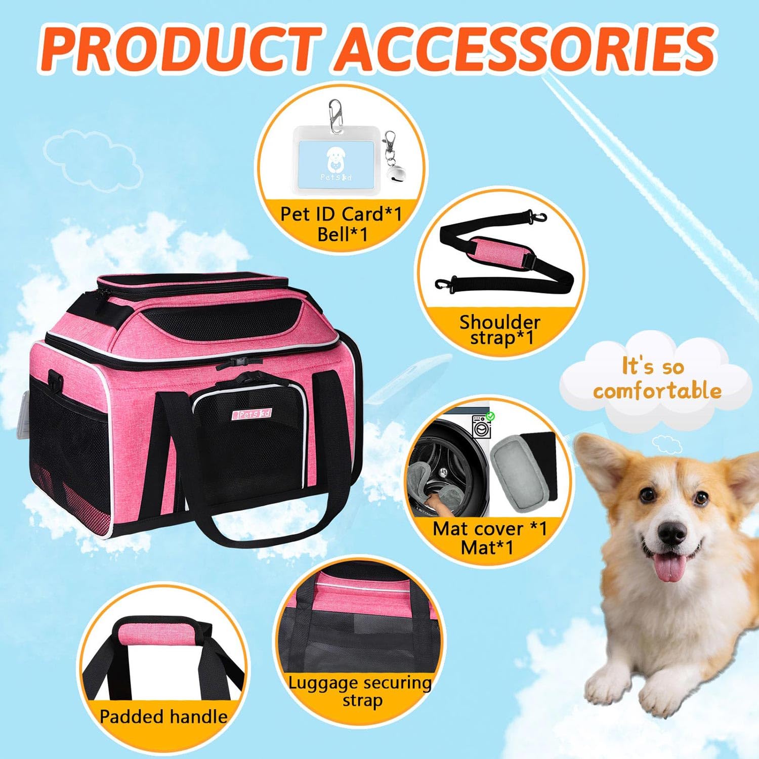 Petskd top-expandable pet carrier pink waterproof durable fabric for travel.
