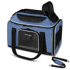 Petskd top-expandable pet carrier under-seat front view ideal for airline cabin travel.