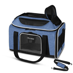 Petskd top-expandable pet carrier under-seat view for airline travel with small pets