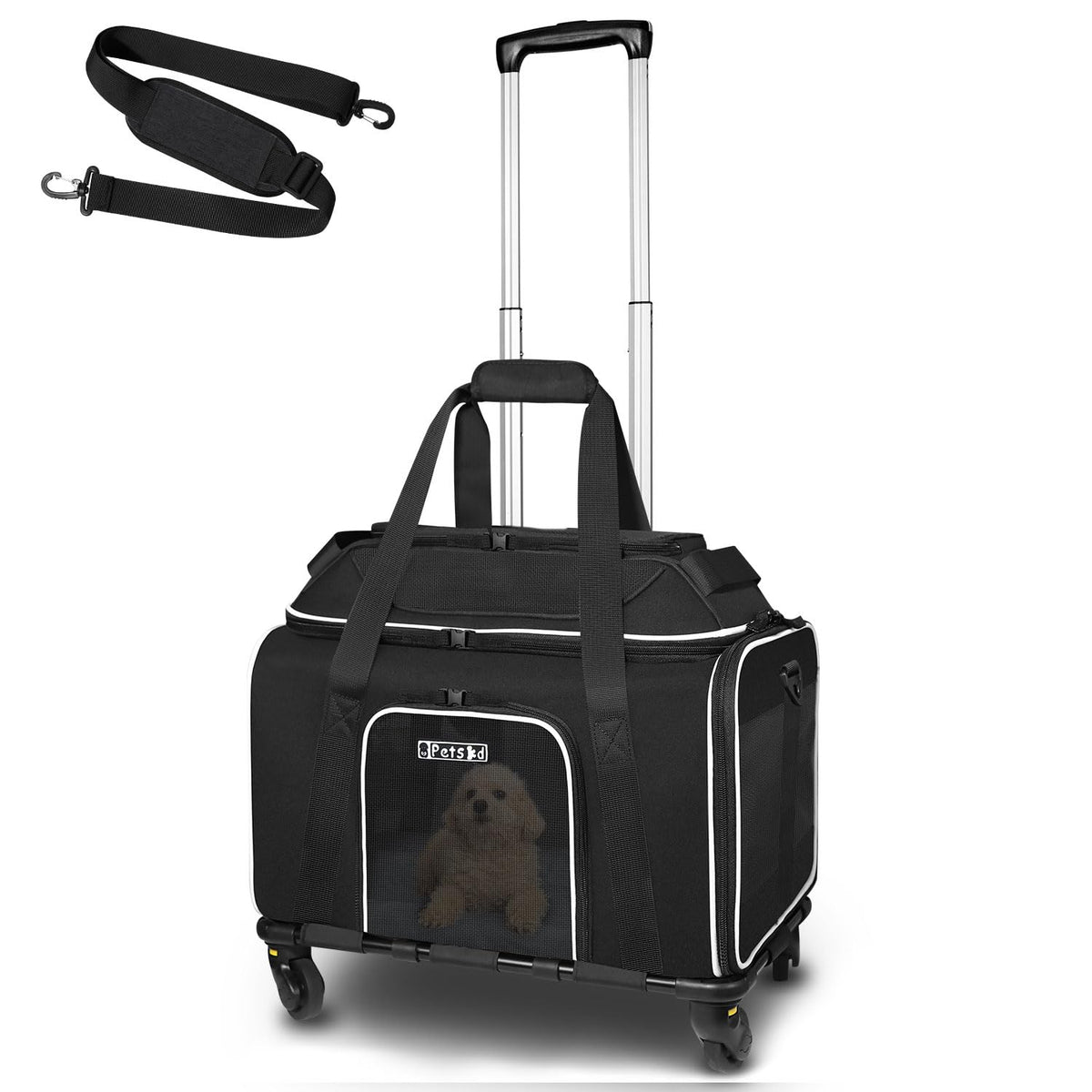 Petskd top-expandable carrier with wheels under-seat design helps travelers fly with ease.
