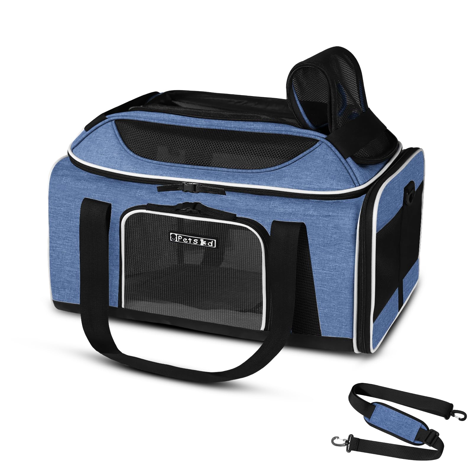 Petskd top-expandable under-seat blue, airline-approved for small pets