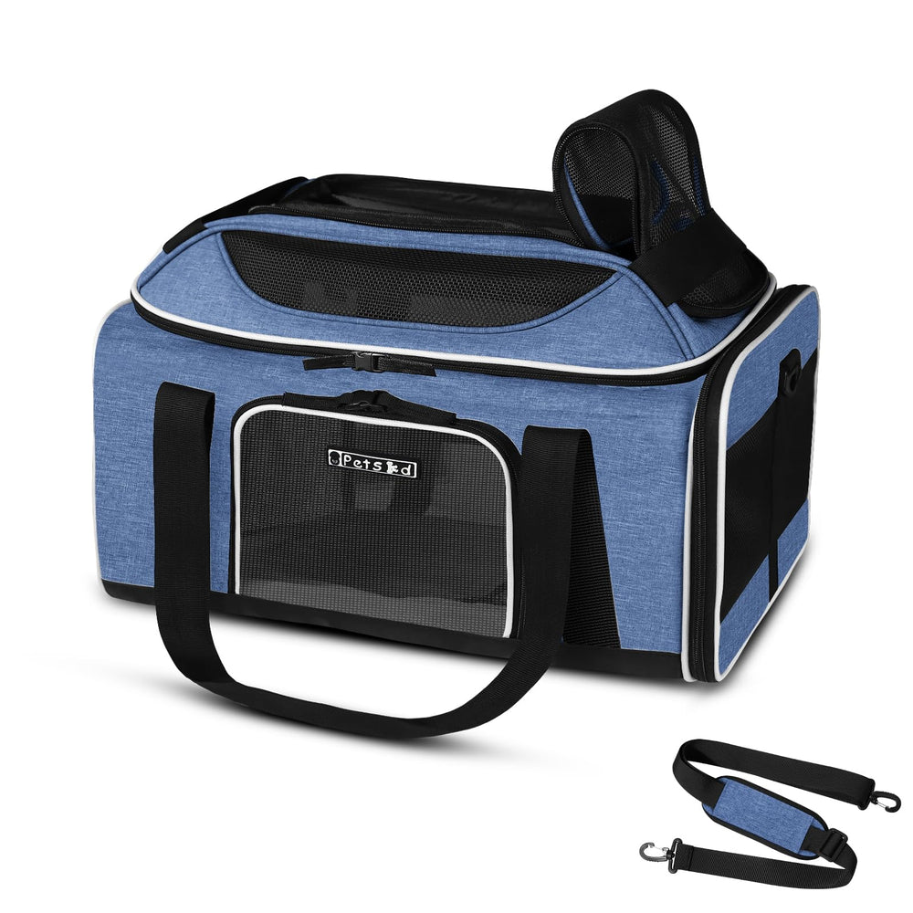 Petskd top-expandable under-seat blue, airline-approved for small pets