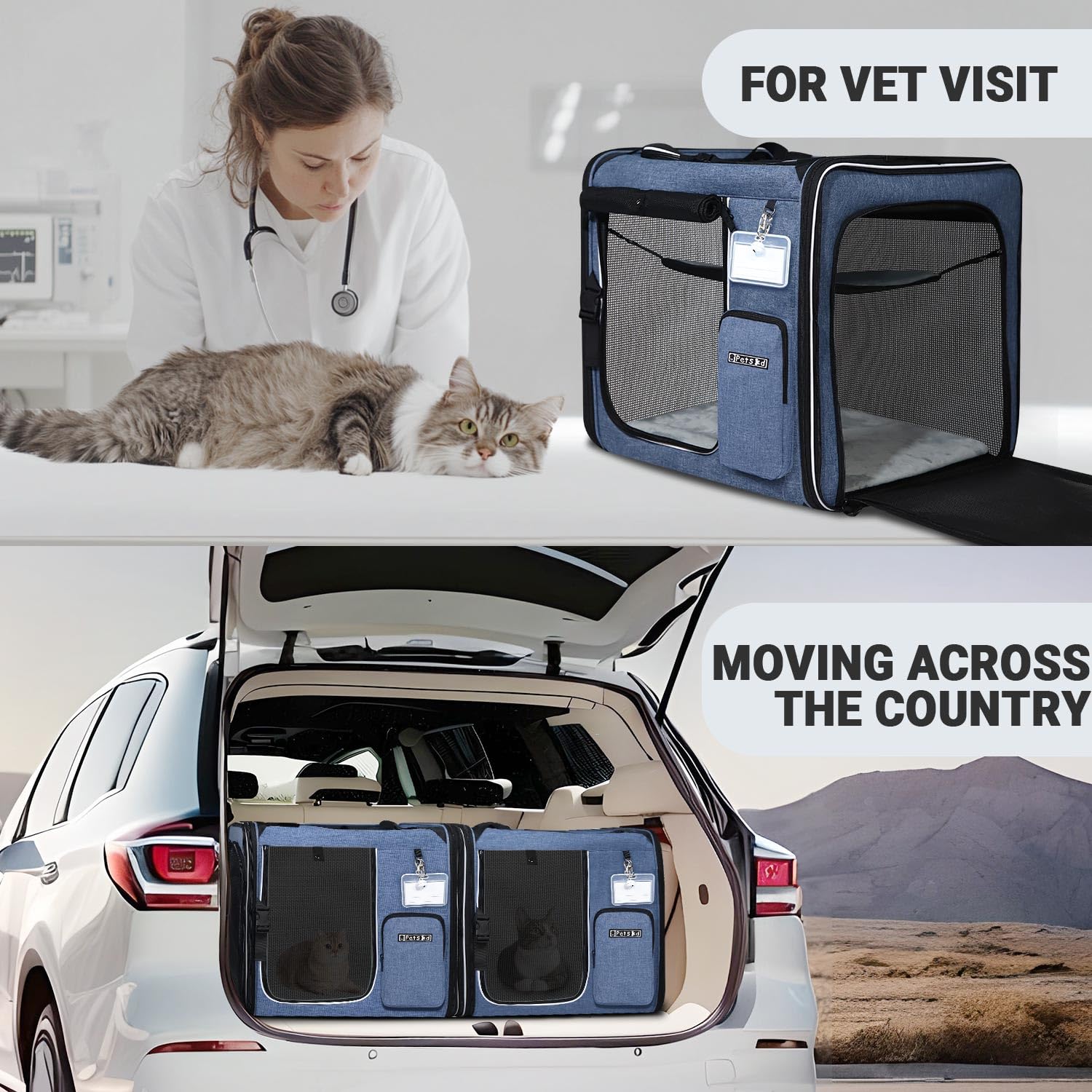 Petskd travel-ready cat carrier inside a car during road trips