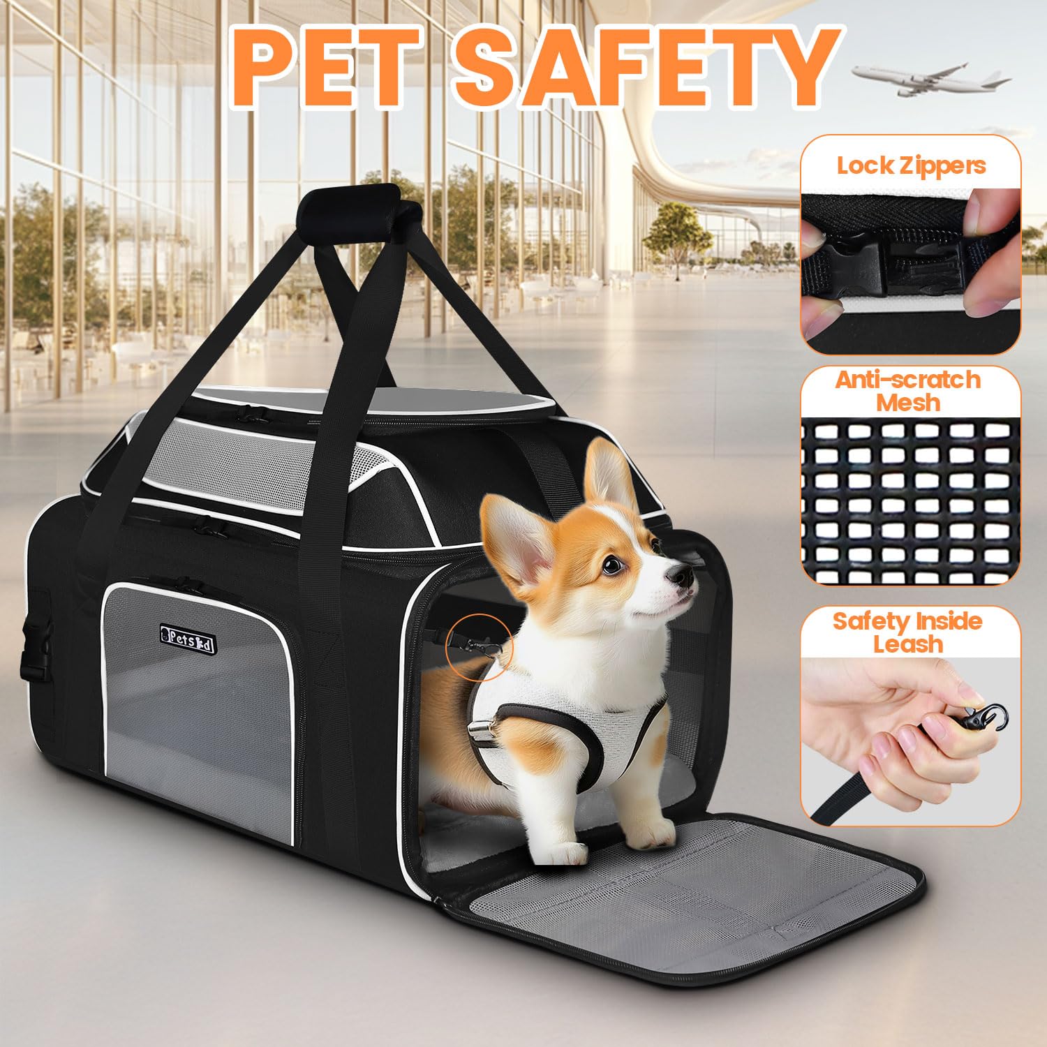 Petskd zipper snap lock provides secure, worry-free travel.