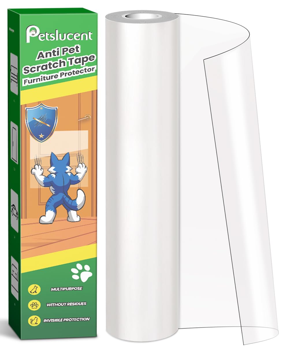 Petslucent cat scratch tape clear on sofa protects upholstery from claws.